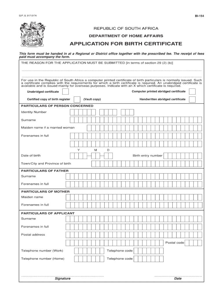 Unabridged Birth Certificate Application Form Download Regarding South African Birth Certificate Template