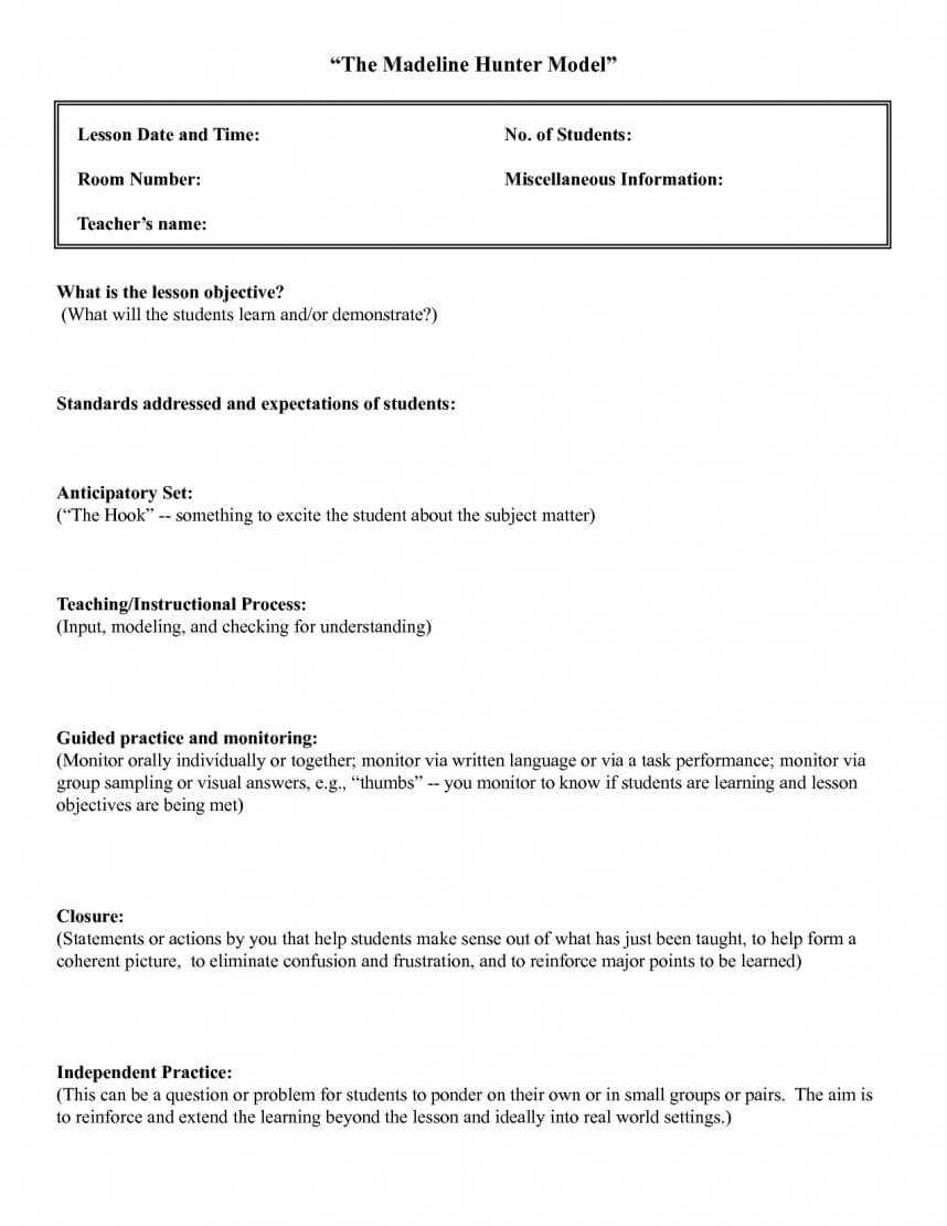 Unusual Madeline Hunter Lesson Plan Template Ideas Doc Pertaining To Madeline Hunter Lesson Plan Template Word