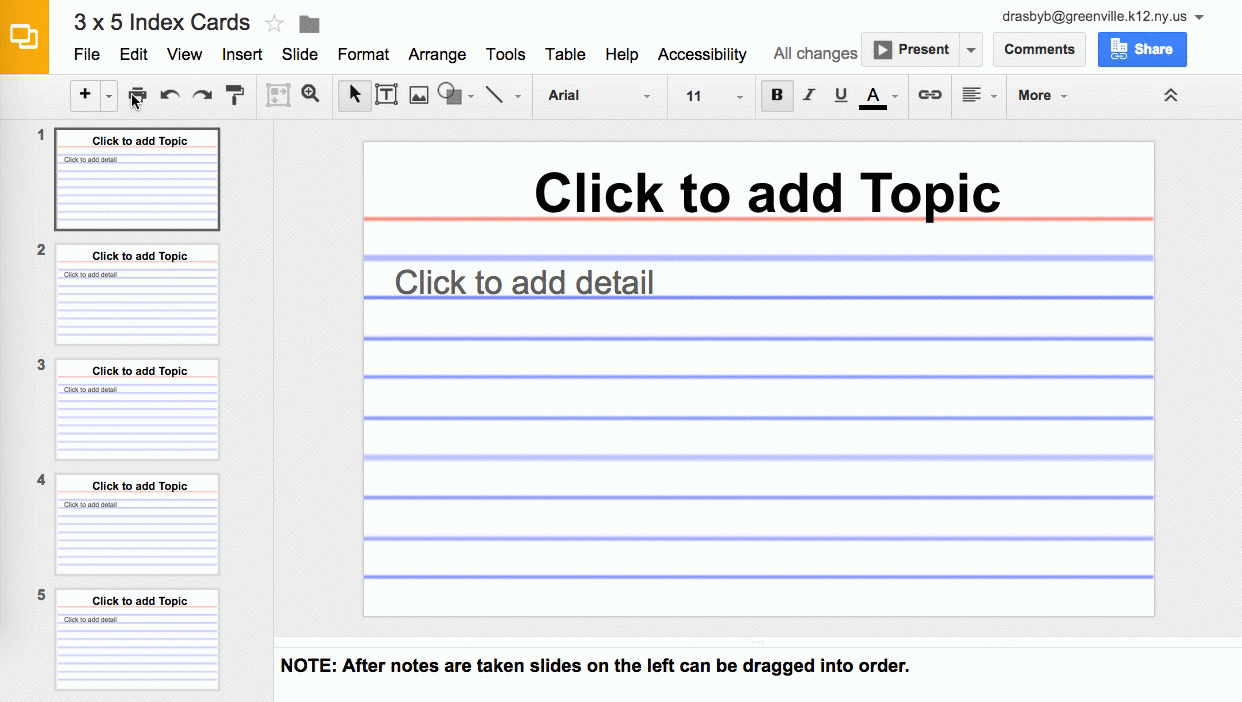 Using Google Slides To View Multiple Slides As One Sheet Inside Index Card Template Google Docs