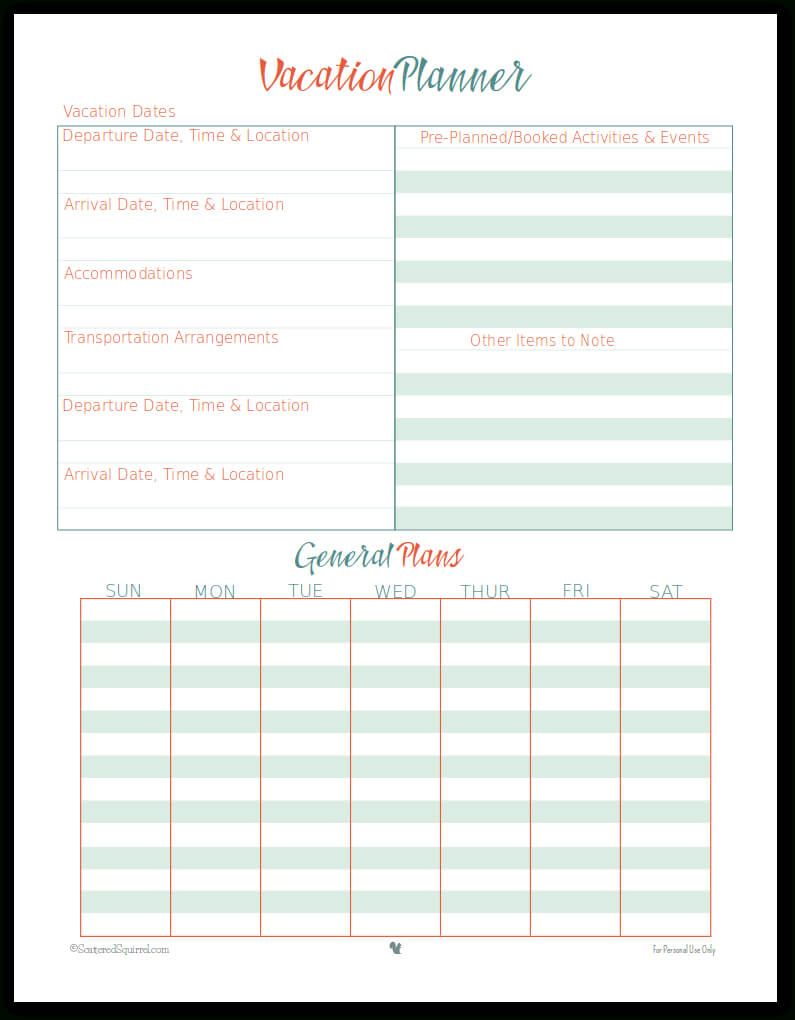 Vacation Planner Printables | Travel | Vacation Planner With Regard To Blank Trip Itinerary Template