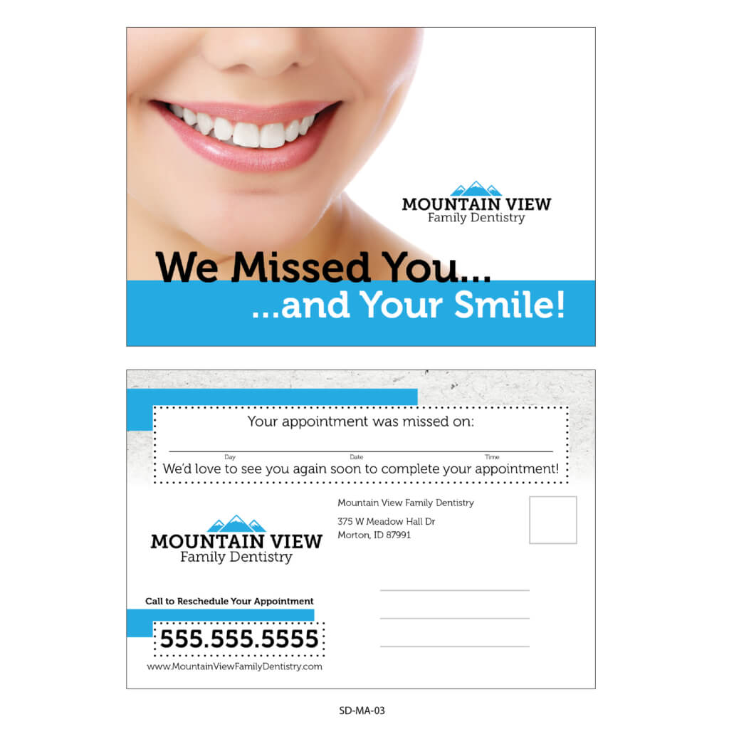 Variable Data Missed Appointment Reminder Card Templates Inside Dentist Appointment Card Template