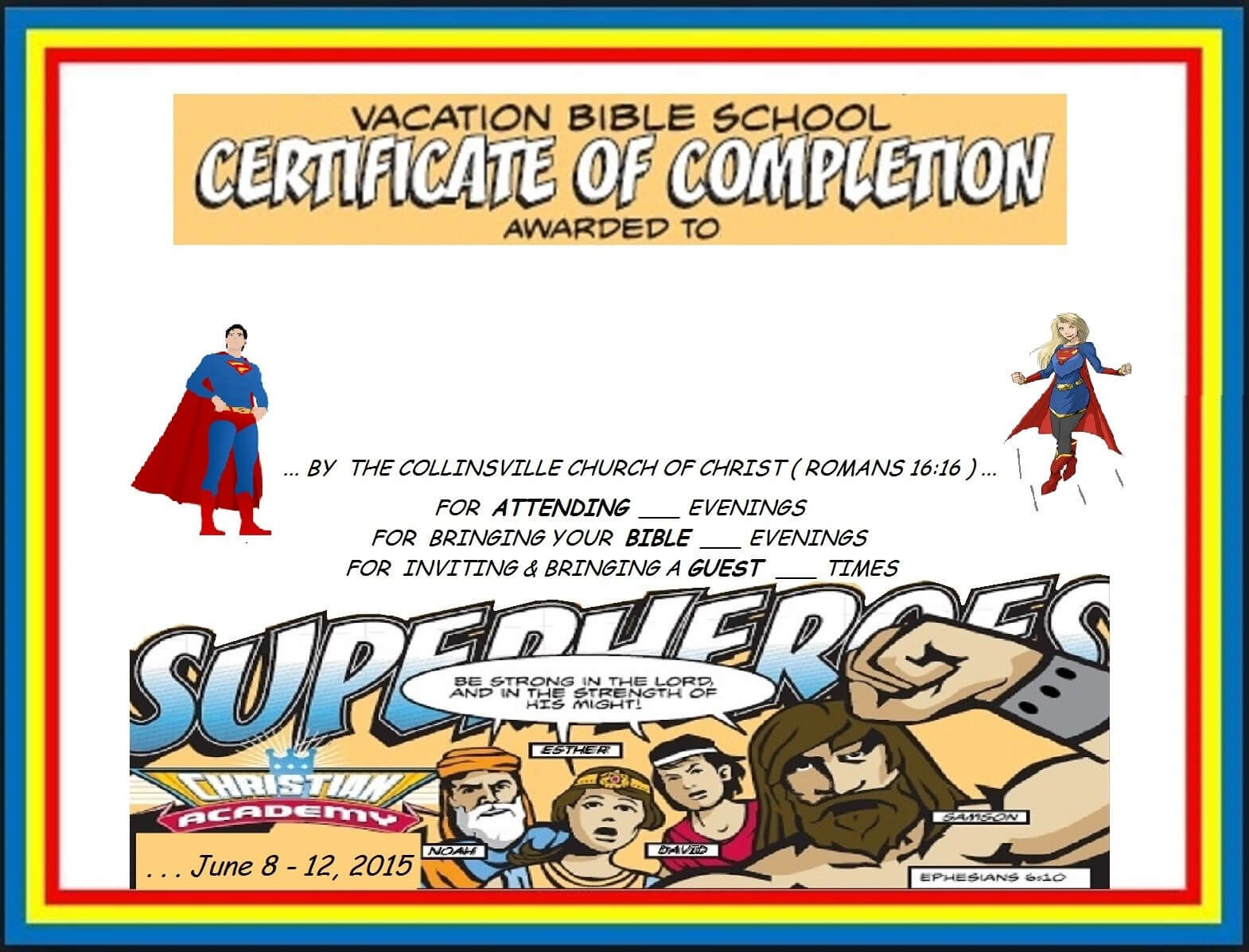 Vbs Certificate Superhero Red Capes | Vbs Lesson Handouts Within Free Vbs Certificate Templates