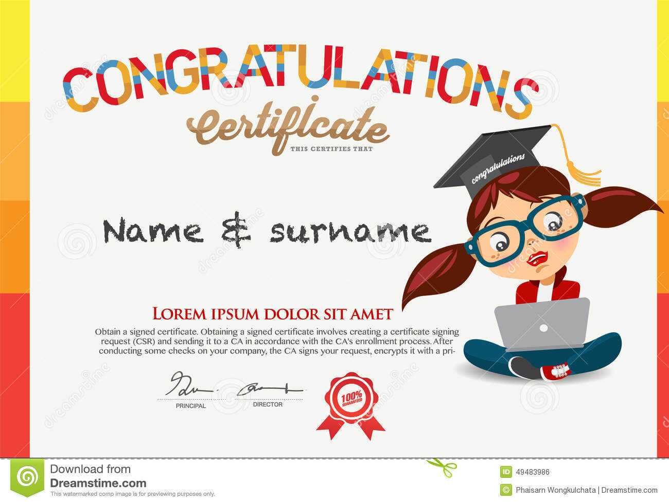 Vector Certificate For School Children Template. Stock Inside Children's Certificate Template