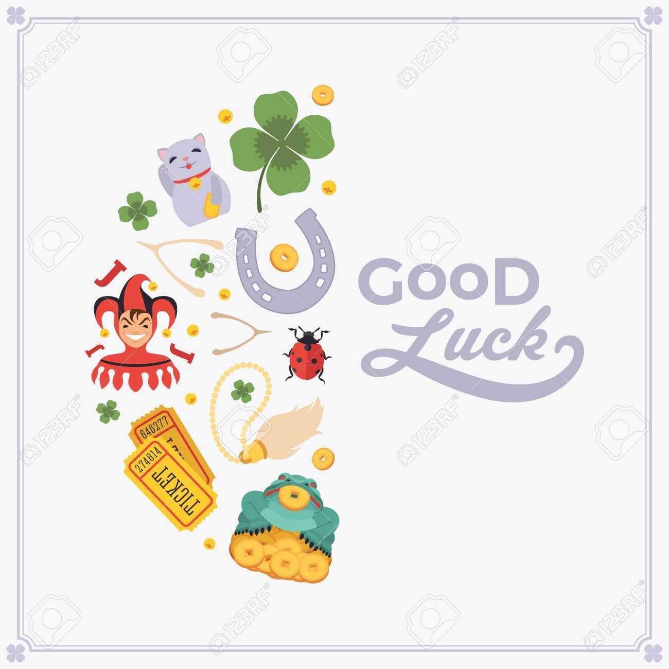 Vector Decorating Design Made Of Lucky Charms, And The Words.. For Good Luck Card Templates