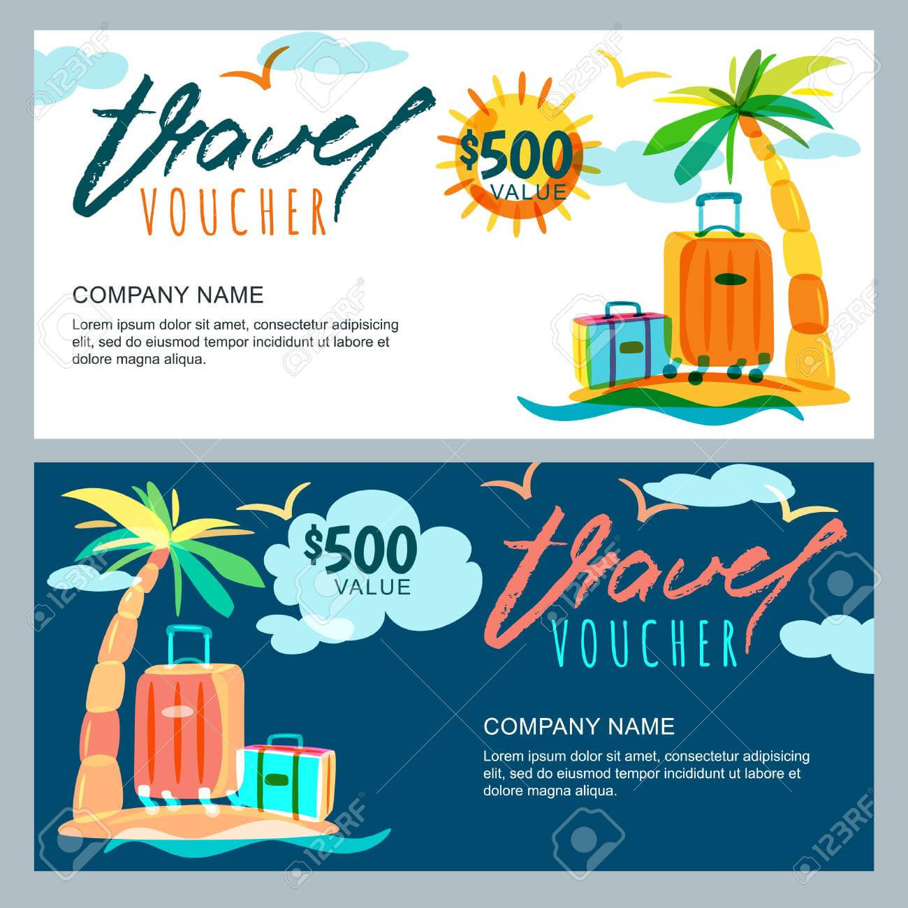 Vector Gift Travel Voucher Template. Tropical Island Landscape.. Inside Free Travel Gift Certificate Template