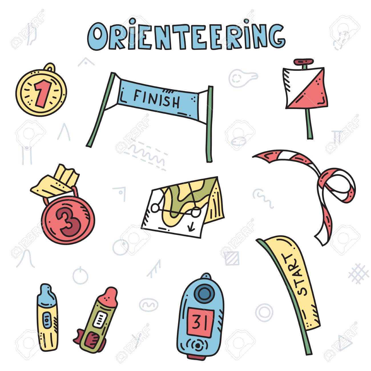 Vector Illustration Of Sport Orienteering Isolated Elements:.. Inside Orienteering Control Card Template