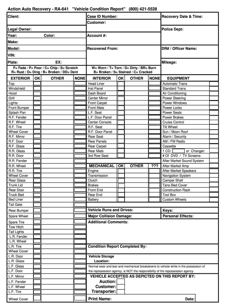 Vehicle Condition Report Pdf – Fill Online, Printable With Truck Condition Report Template