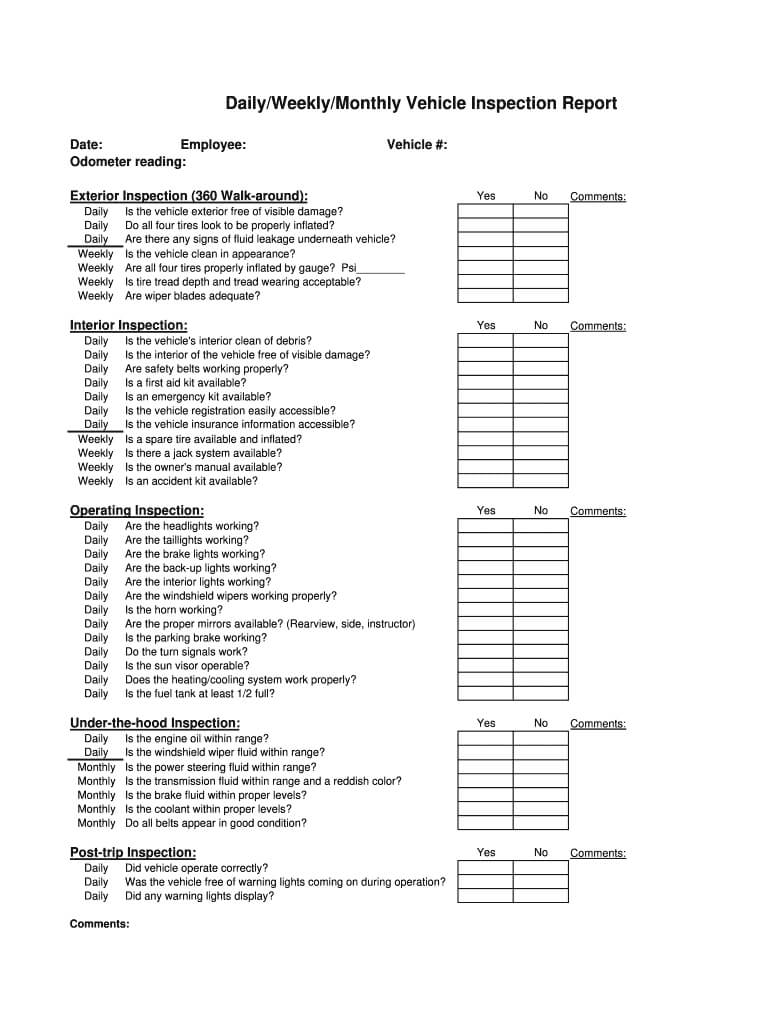 Vehicle Inspection Checklist – Fill Online, Printable Intended For Vehicle Inspection Report Template