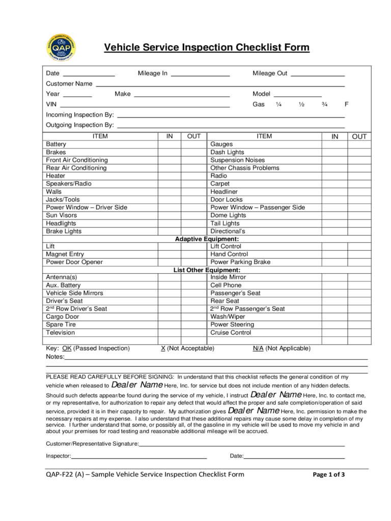 Vehicle Inspection Checklist Template – 2 Free Templates In Throughout Vehicle Checklist Template Word