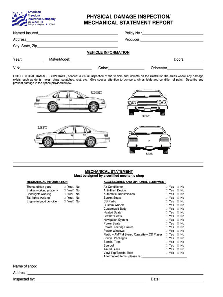 Vehicle Inspection Form Pdf – Fill Online, Printable Regarding Car Damage Report Template