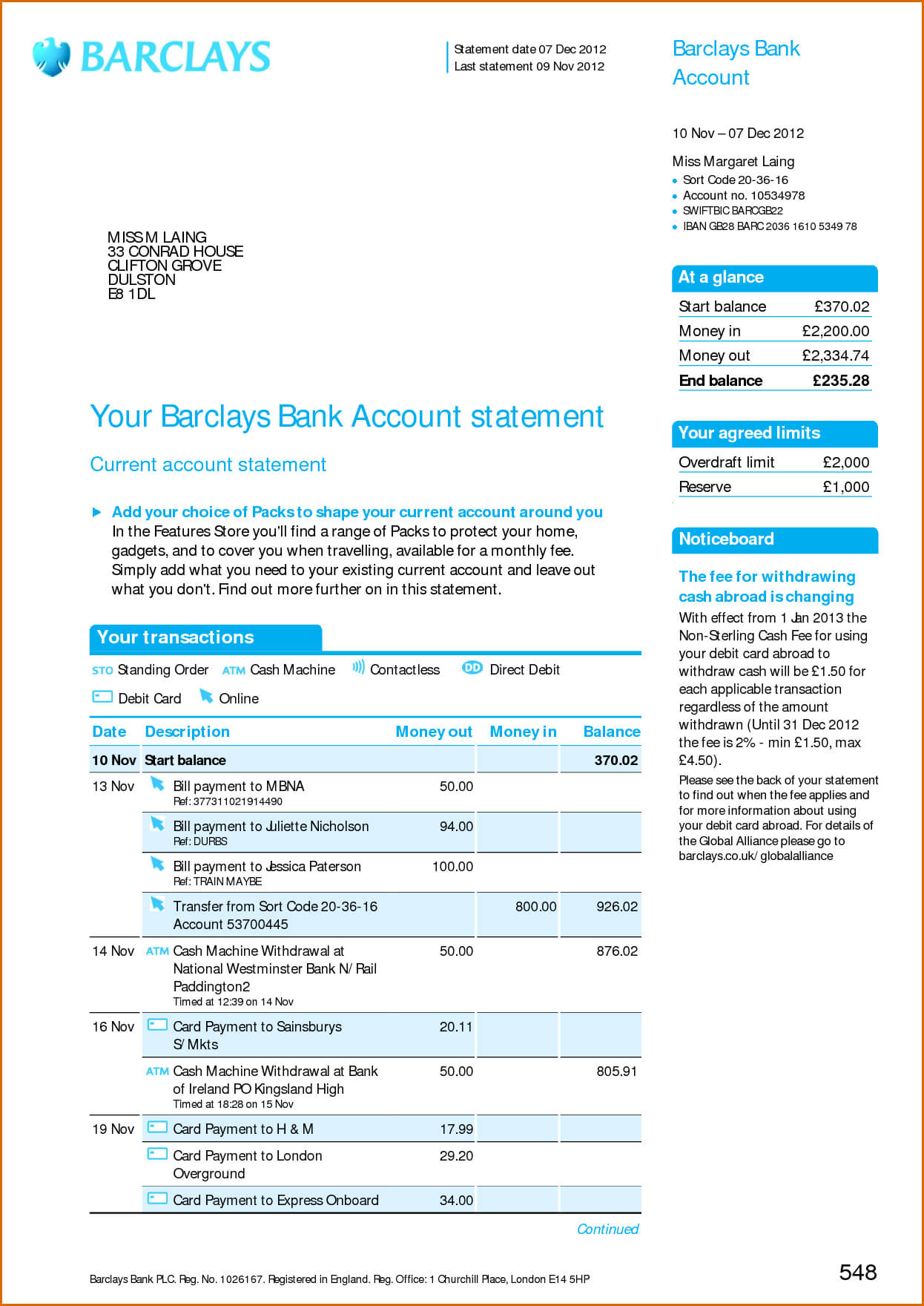 Credit Card Bill Template