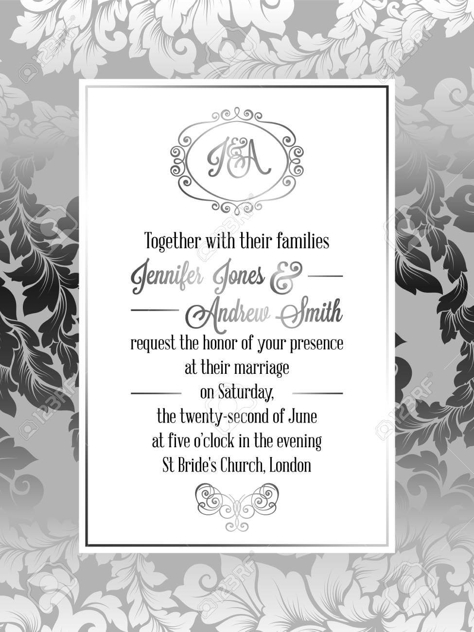 Vintage Baroque Style Wedding Invitation Card Template.. Elegant.. Inside Church Wedding Invitation Card Template