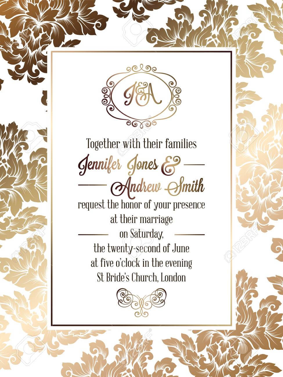 Vintage Baroque Style Wedding Invitation Card Template.. Elegant.. With Regard To Church Wedding Invitation Card Template