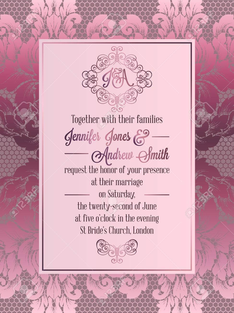 Vintage Baroque Style Wedding Invitation Card Template.. Elegant.. Within Church Wedding Invitation Card Template