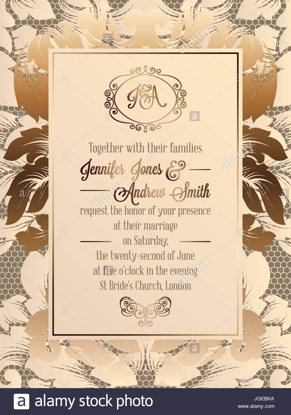 Vintage Baroque Style Wedding Invitation Card Template In Church Invite Cards Template