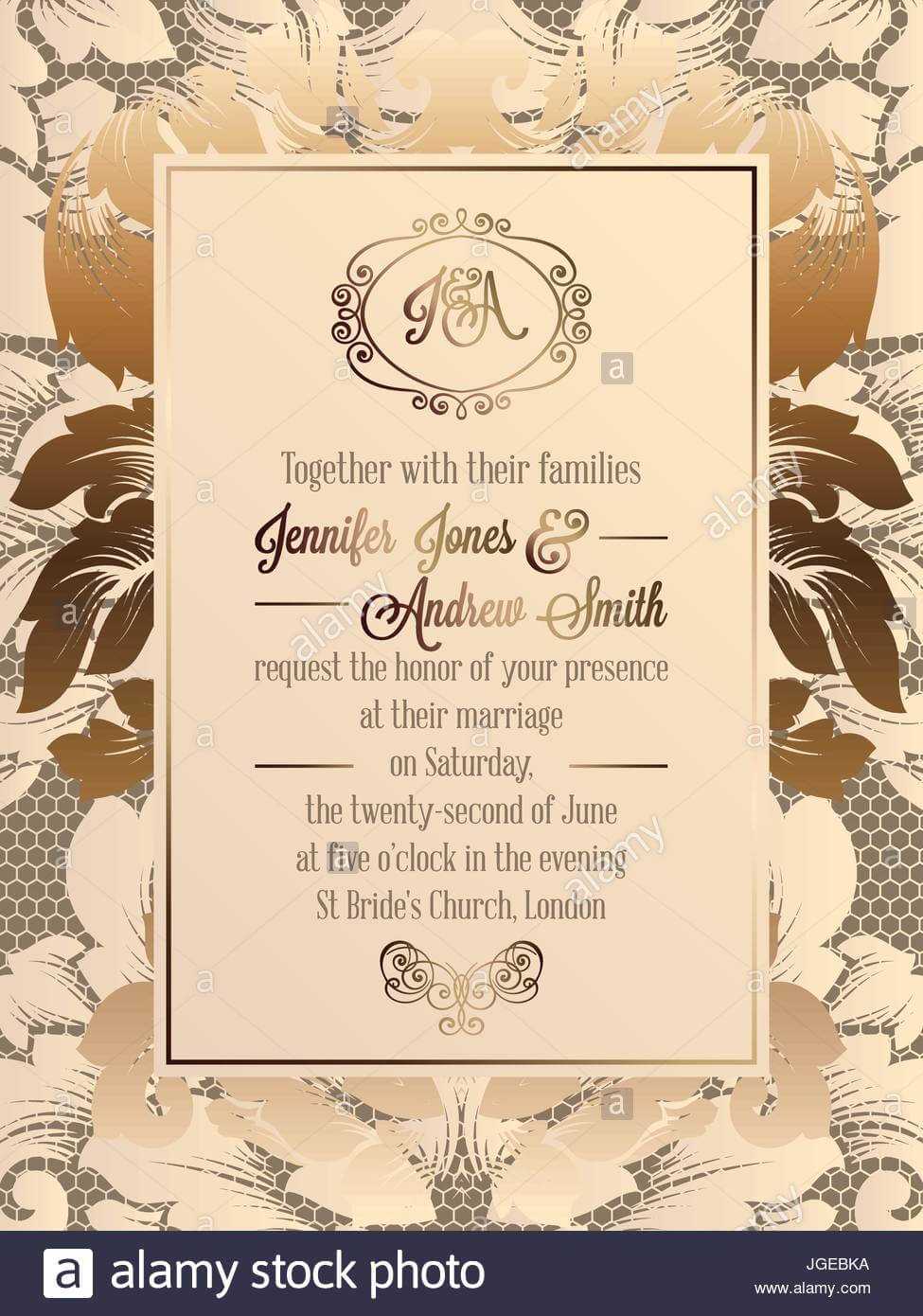 Vintage Baroque Style Wedding Invitation Card Template In Church Invite Cards Template