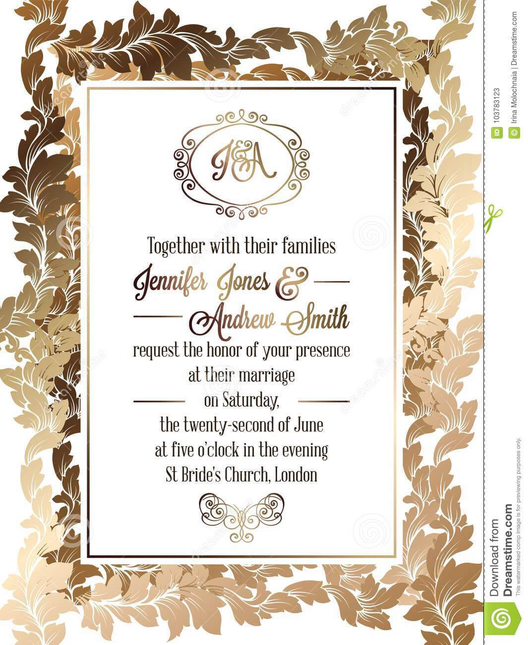 Vintage Baroque Style Wedding Invitation Card Template Inside Church Invite Cards Template