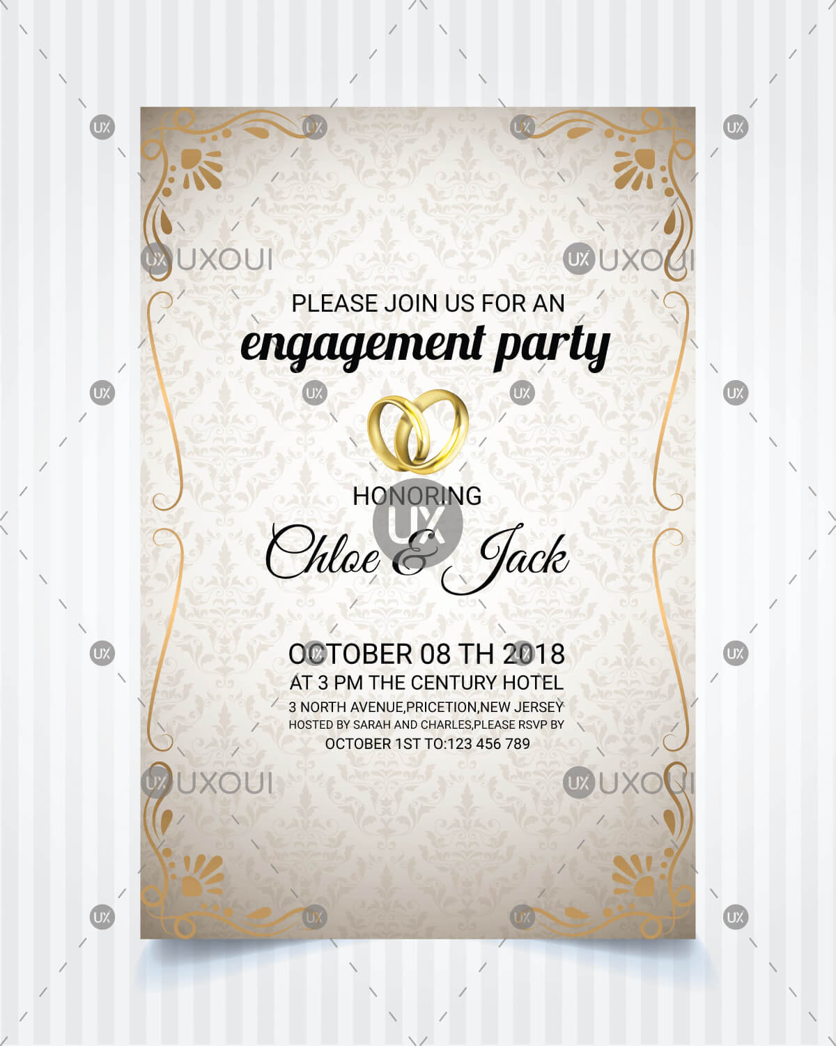 Vintage Style Wedding Engagement Party Invitation Card Template Design  Vector Throughout Engagement Invitation Card Template