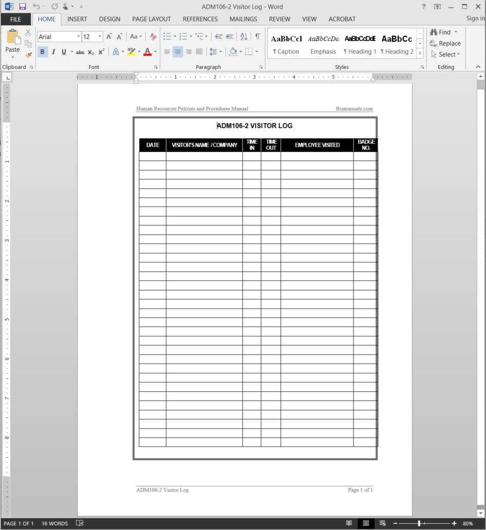 Visitor Log Template | Adm106 2 Regarding Visitor Badge Template Word