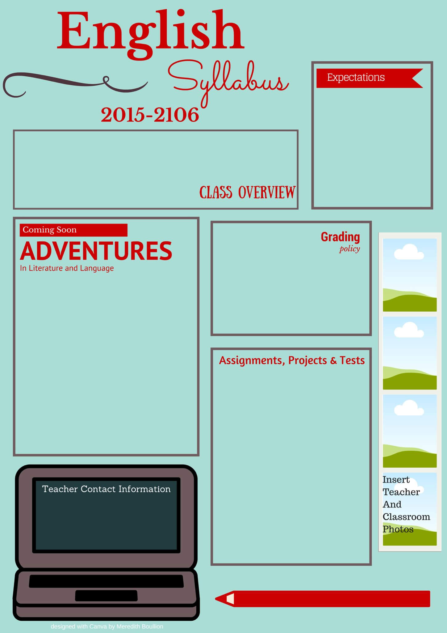 Visual Syllabus Template Made With Canva | High School Throughout Blank Syllabus Template