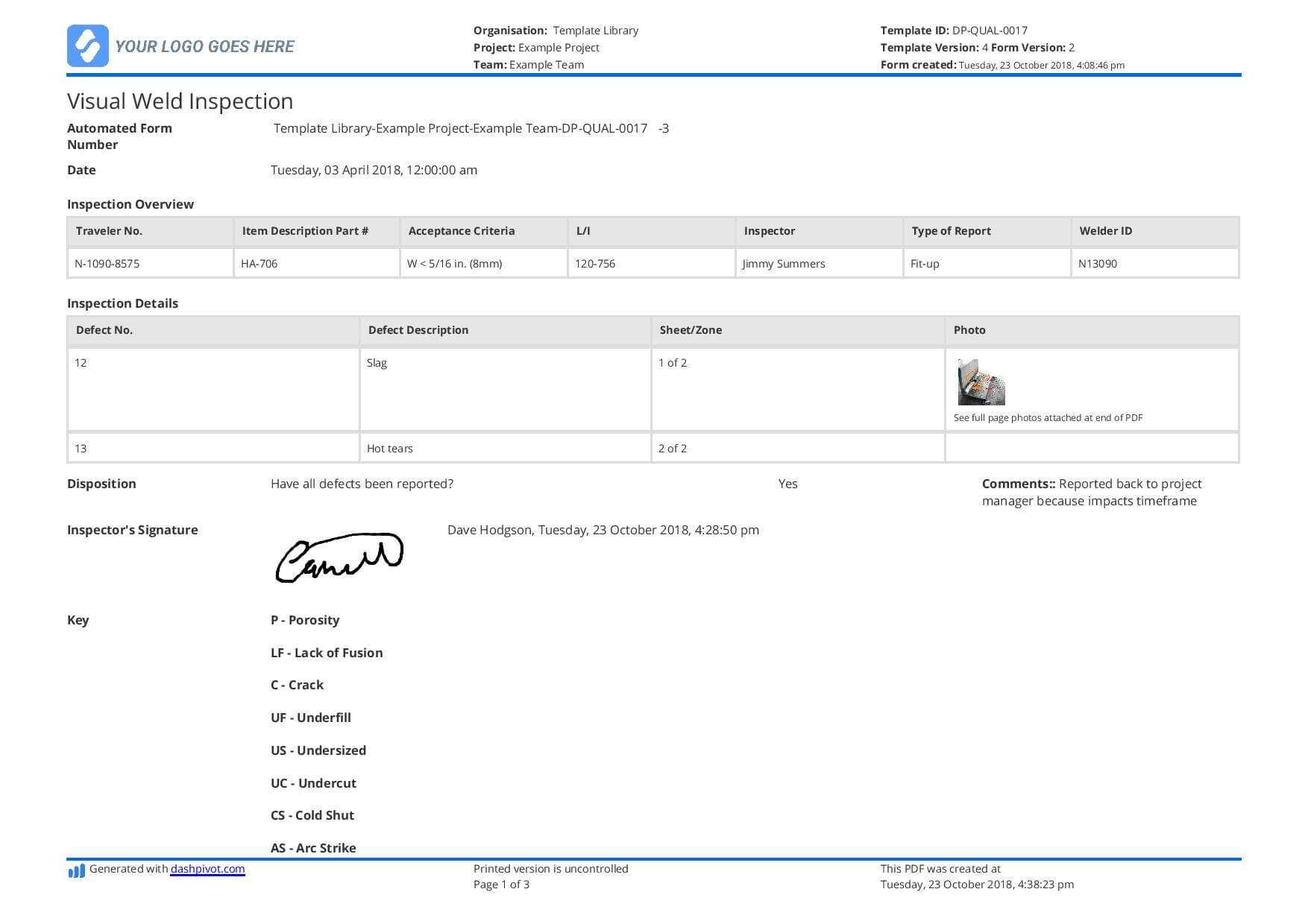 Visual Weld Inspection Template – Better Than Pdf And Excel In Welding Inspection Report Template