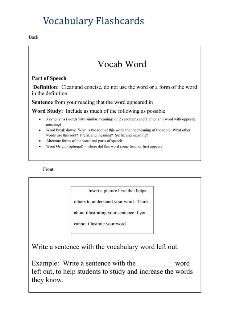Vocab Flashcard Template For Flashcard Template Word