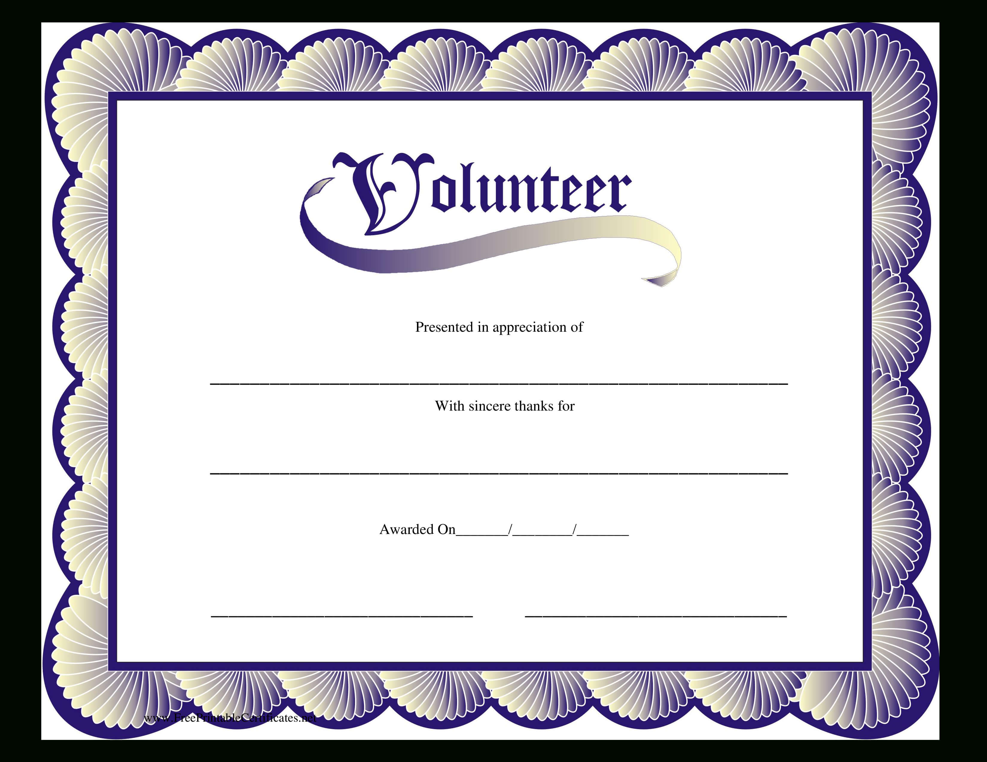 Volunteer Certificate | Templates At Allbusinesstemplates With Volunteer Certificate Template