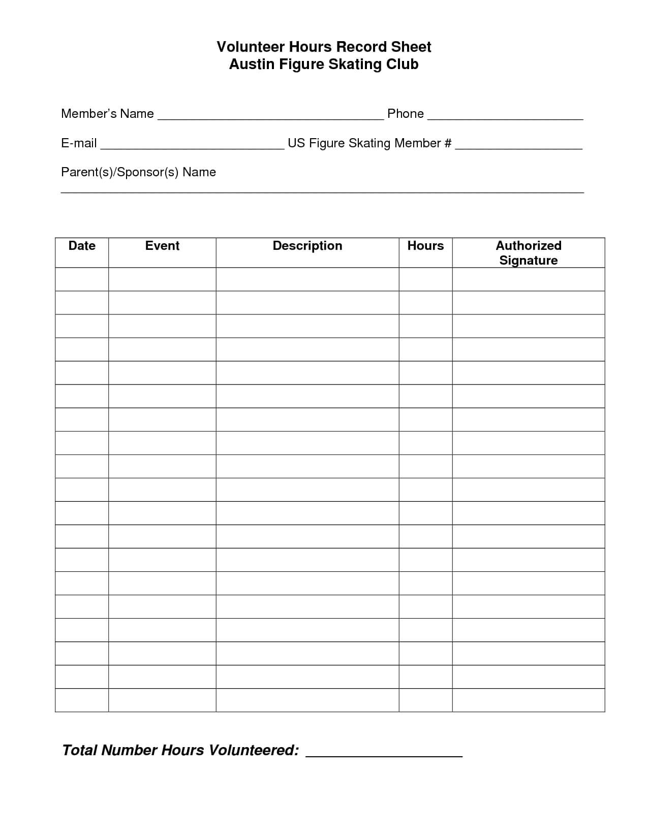 Volunteer Hours Log Sheet Template | Sign In Sheet Template With Volunteer Report Template