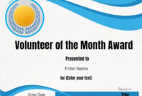 Volunteer Of The Month Certificate Template In 2019 intended for Volunteer Of The Year Certificate Template