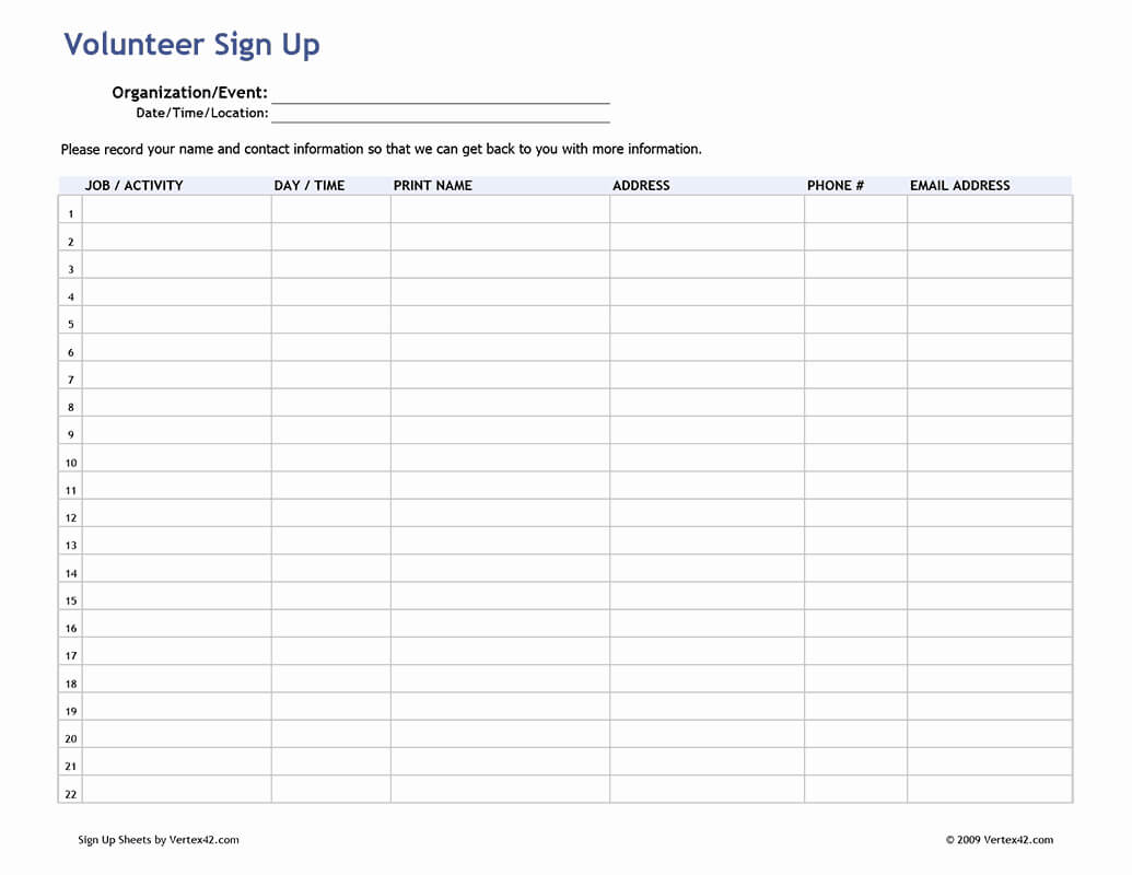Volunteer Sign In Sheet New Meeting Attendance List Template Intended For Free Sign Up Sheet Template Word