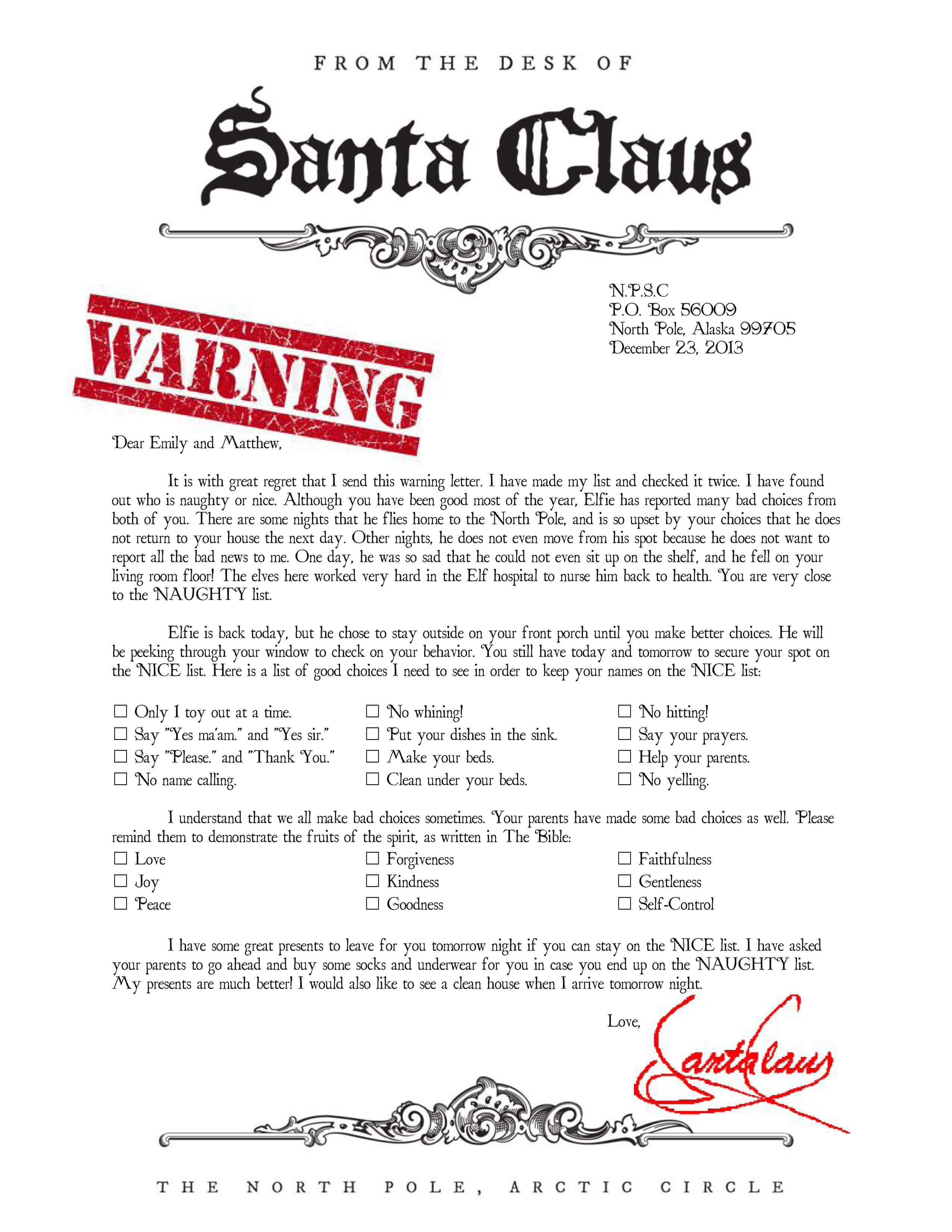 Warning Letter From Santa Naught List | Christmas | Santa Intended For Letter From Santa Template Word