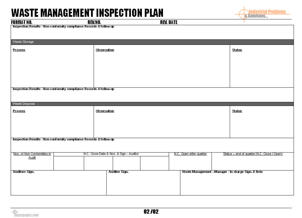 Waste Management Inspection Plan Format With Waste Management Report Template