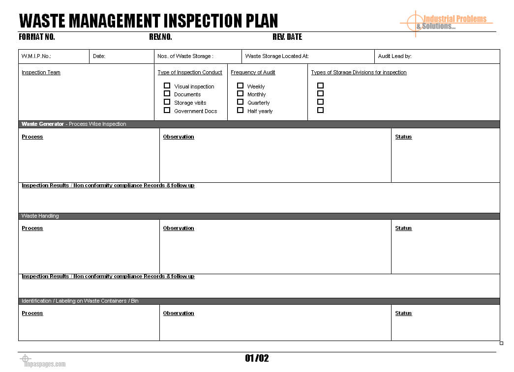 Waste Management Inspection Plan – In Waste Management Report Template