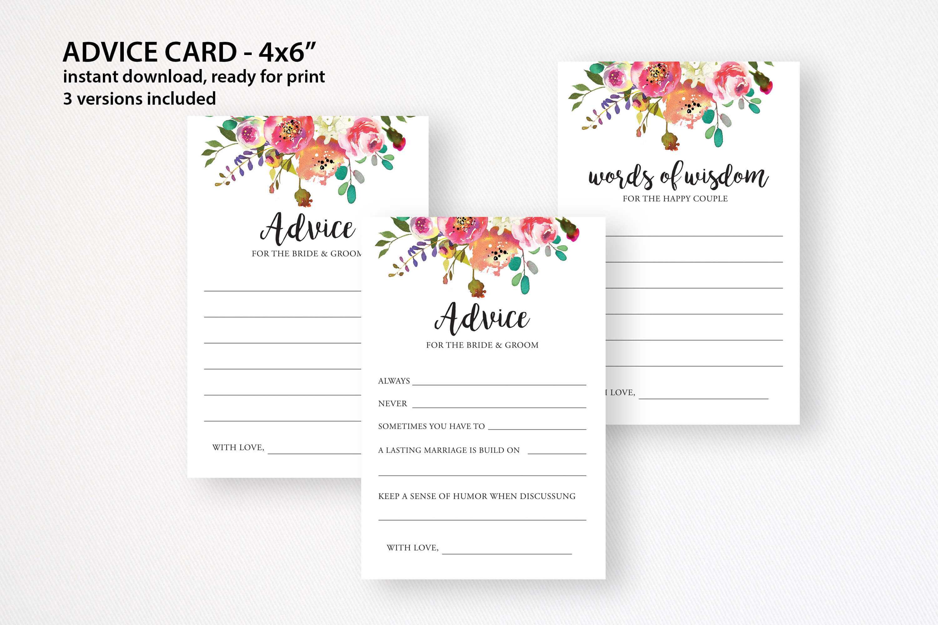 Wedding Advice Card. Words Of Wisdom. Bridal Shower Advice. Wedding Cards.  Advice For Bride And Groom. Advice Card Pdf With Regard To Marriage Advice Cards Templates