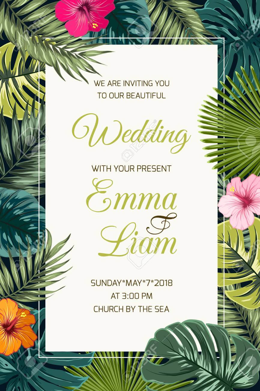Wedding Event Invitation Card Template. Exotic Tropical Jungle,.. Inside Event Invitation Card Template
