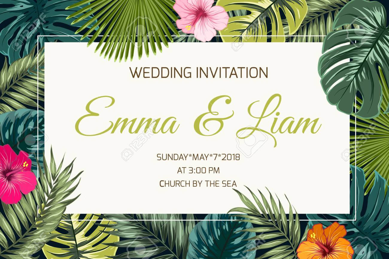 Wedding Event Invitation Card Template. Exotic Tropical Jungle.. Intended For Event Invitation Card Template
