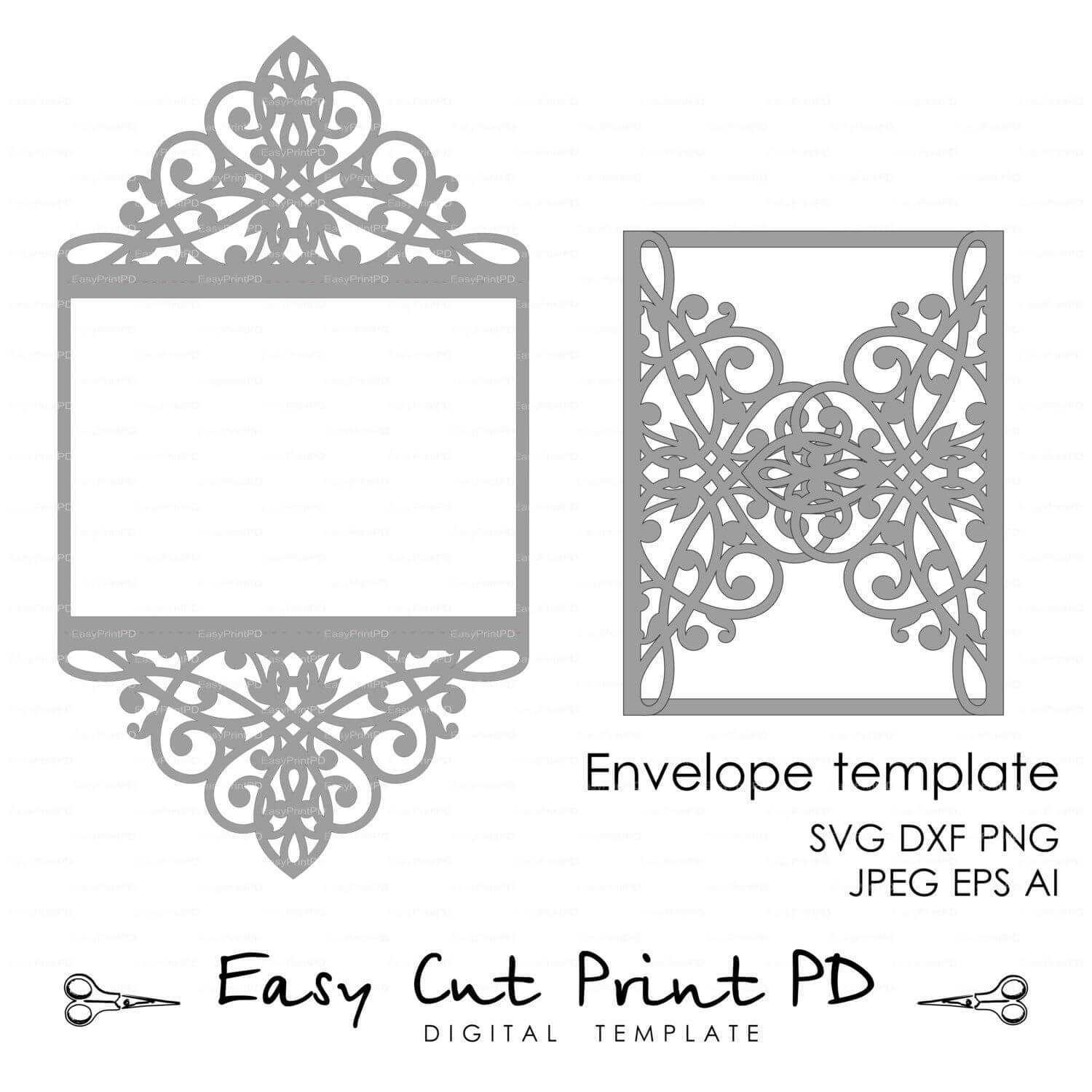 Wedding Invitation Pattern Card Template Lace Folds (Studio With Silhouette Cameo Card Templates