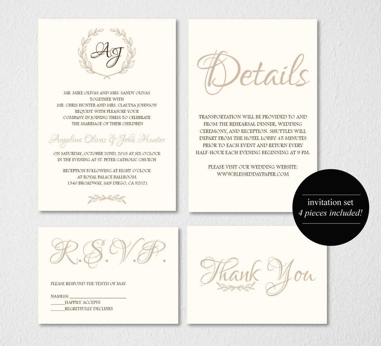 Wedding Invitation Printable/wedding Invitation Template In Wedding Card Size Template