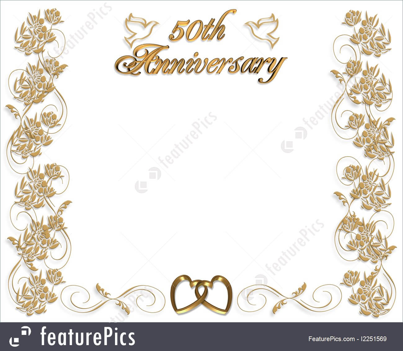 Wedding Invitation Template: 3D Illustrated Design For 50Th Wedding  Anniversary Card Or Invitation Border With Copy Space. Inside Template For Anniversary Card