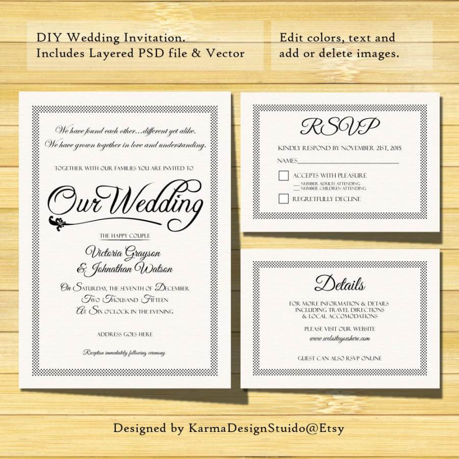 Wedding Invitation Template – Instant Download – Printable For Free Printable Wedding Rsvp Card Templates