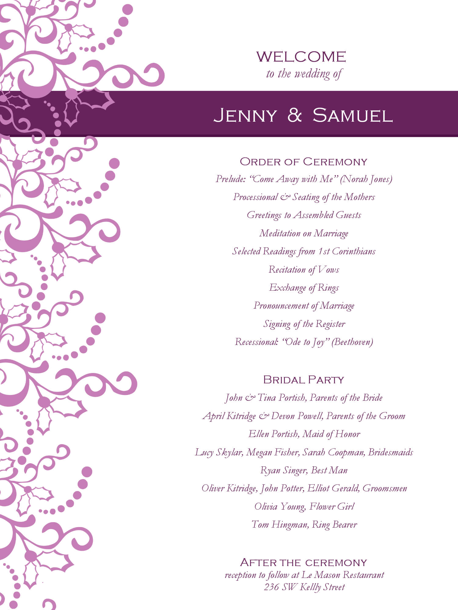 Wedding Program Templates Free | Weddingclipart Throughout Free Printable Wedding Program Templates Word