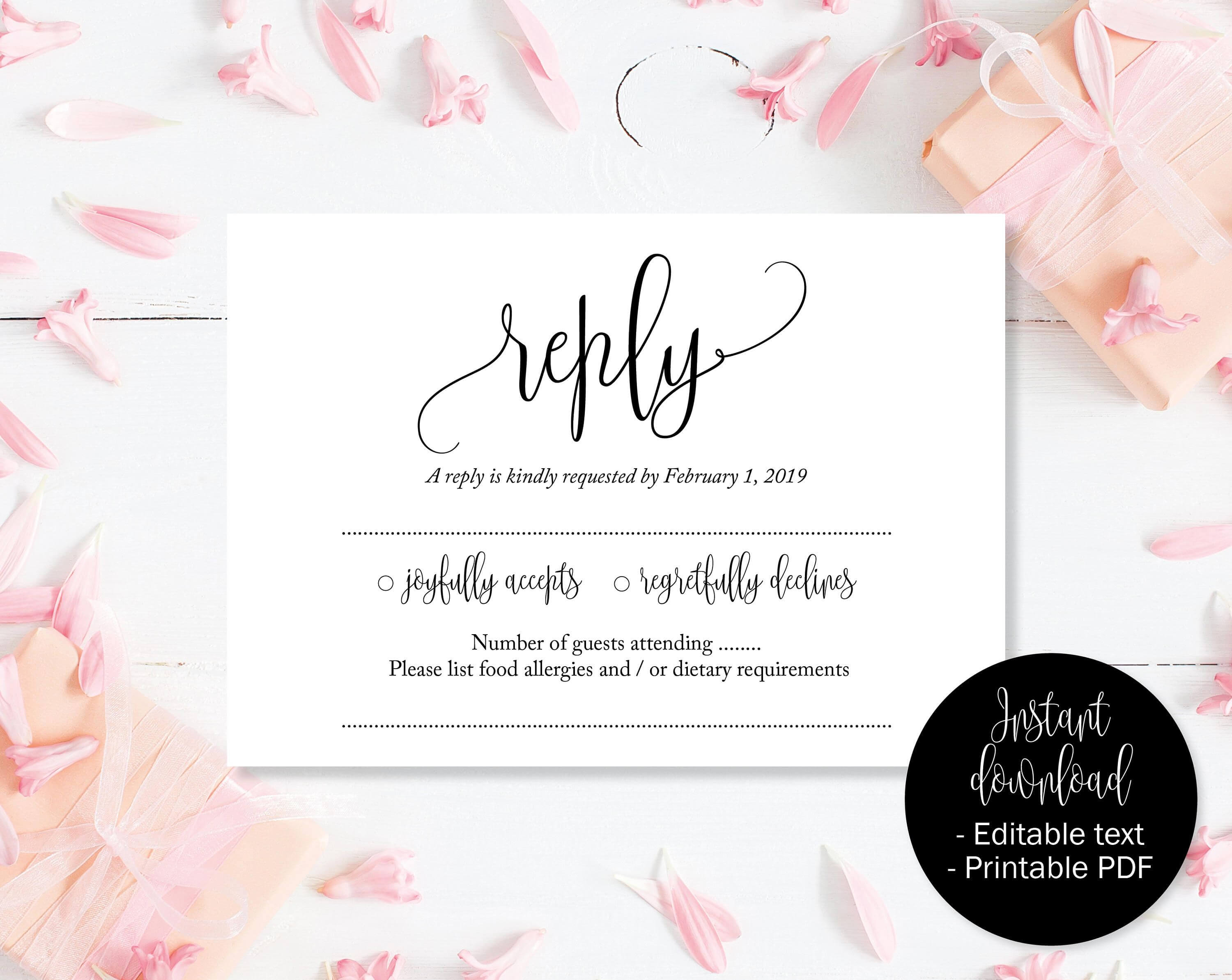 Wedding Rsvp Cards, Wedding Reply Attendance Acceptance Regarding Template For Rsvp Cards For Wedding