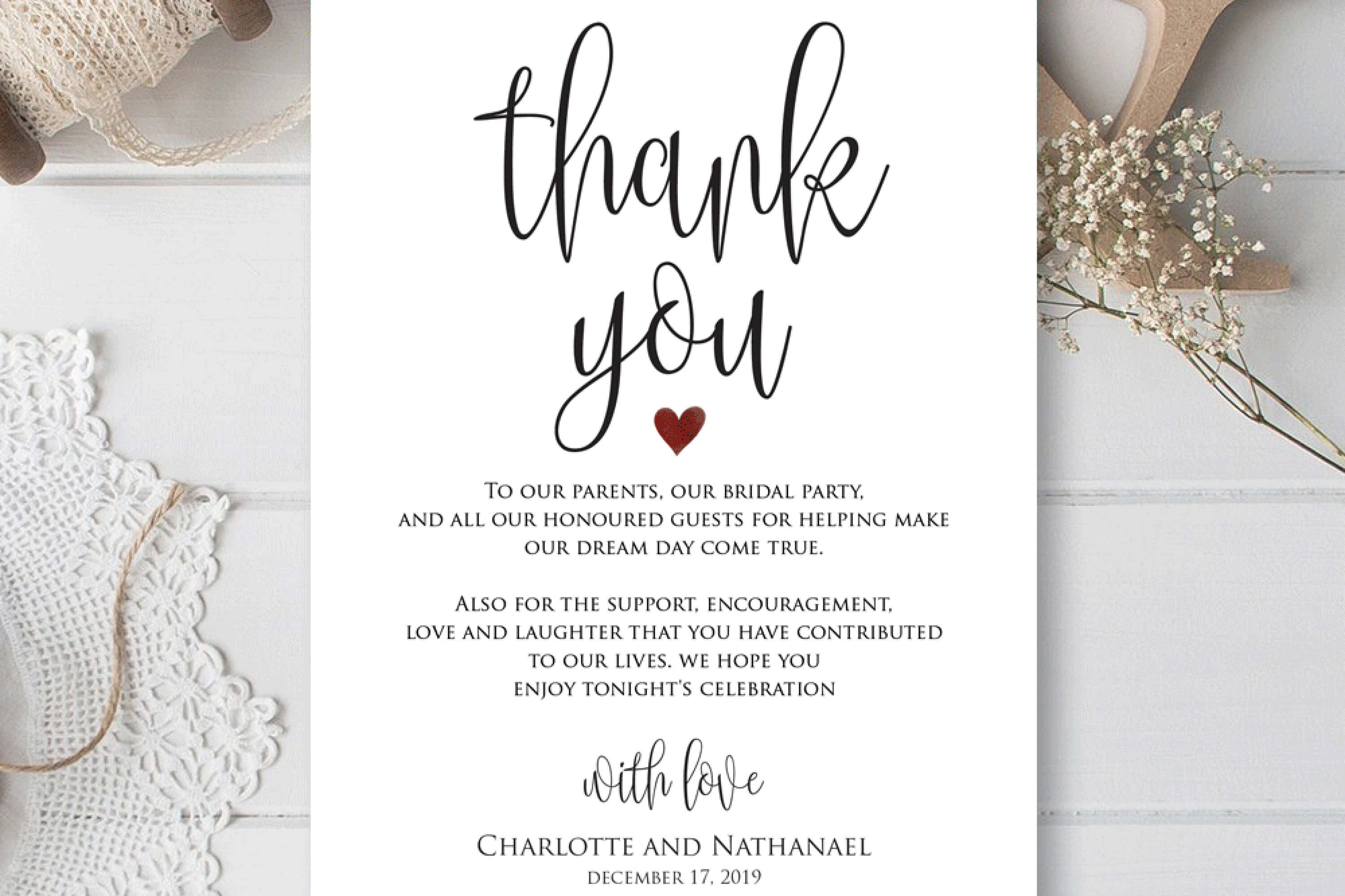 Wedding Thank You Note, Printable Thank You Card Template Pertaining To Template For Wedding Thank You Cards