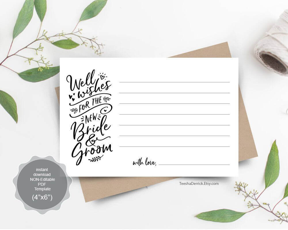 Wedding Well Wishes Card Template For The New Bride And Within Marriage Advice Cards Templates
