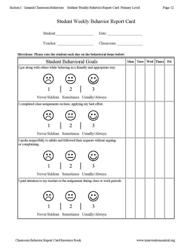 Weekly Behavior Report Intended For Behaviour Report Template
