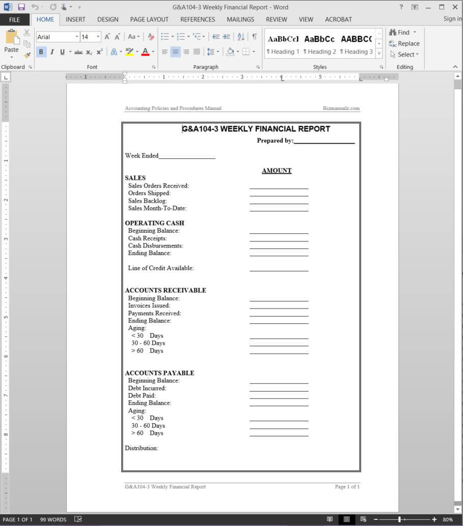 Weekly Financial Report Template | G&a104 3 Throughout Report Template Word 2013
