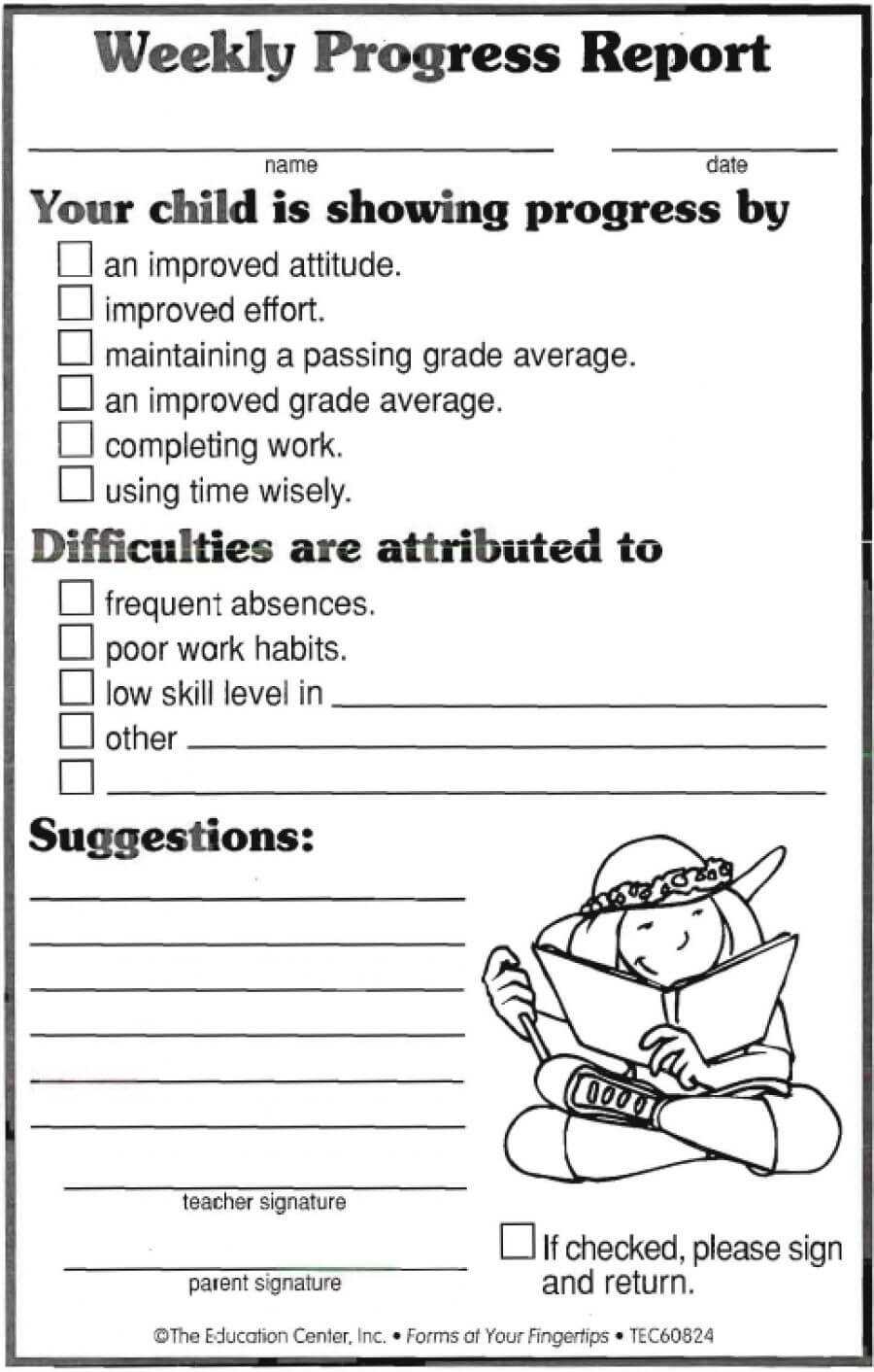 Weekly Progress Report | Ideas | Progress Report Template With Preschool Progress Report Template