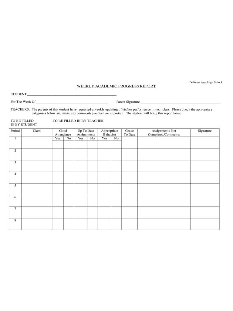 Weekly Progress Report Template Free Templates Pdf Word With High School Progress Report Template
