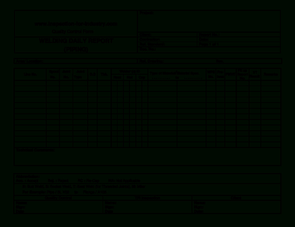 Welding Inspection Report Template And Piping Welding Daily For Welding Inspection Report Template