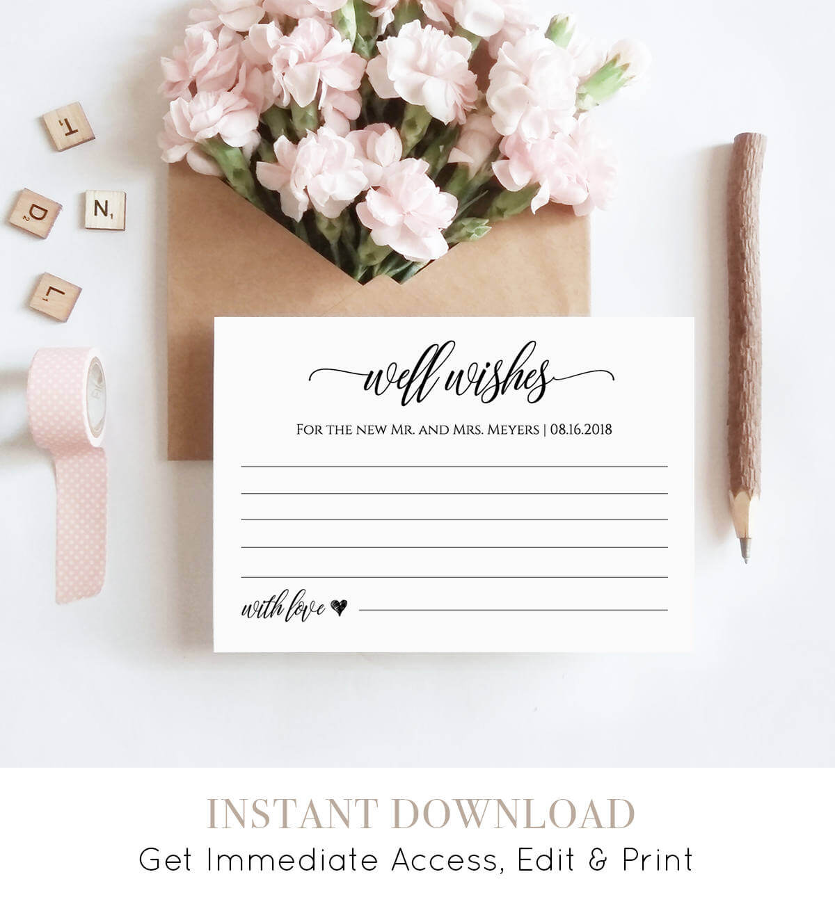 Well Wishes Printable, Wedding Advice Card Template For Intended For Marriage Advice Cards Templates